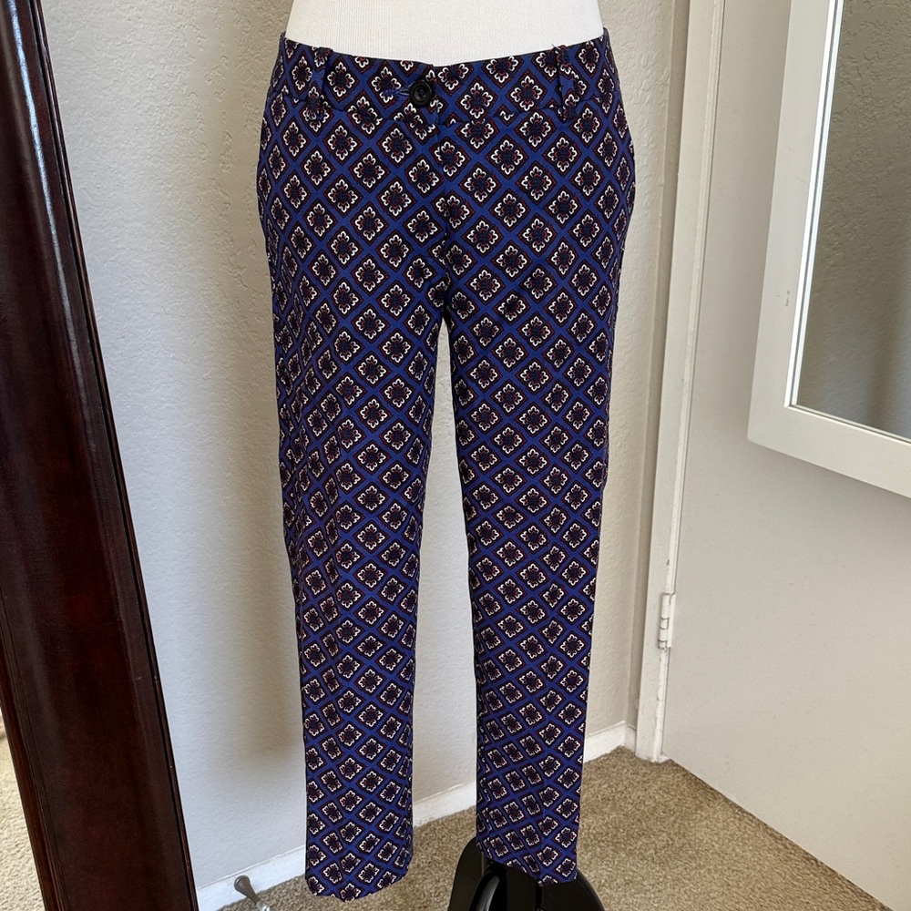 Express Low Rise Blue Geometric Dress Pants